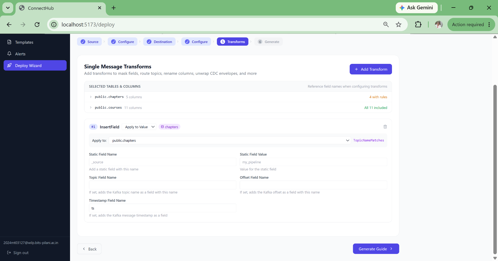 Deploy wizard step 5: configure Single Message Transforms