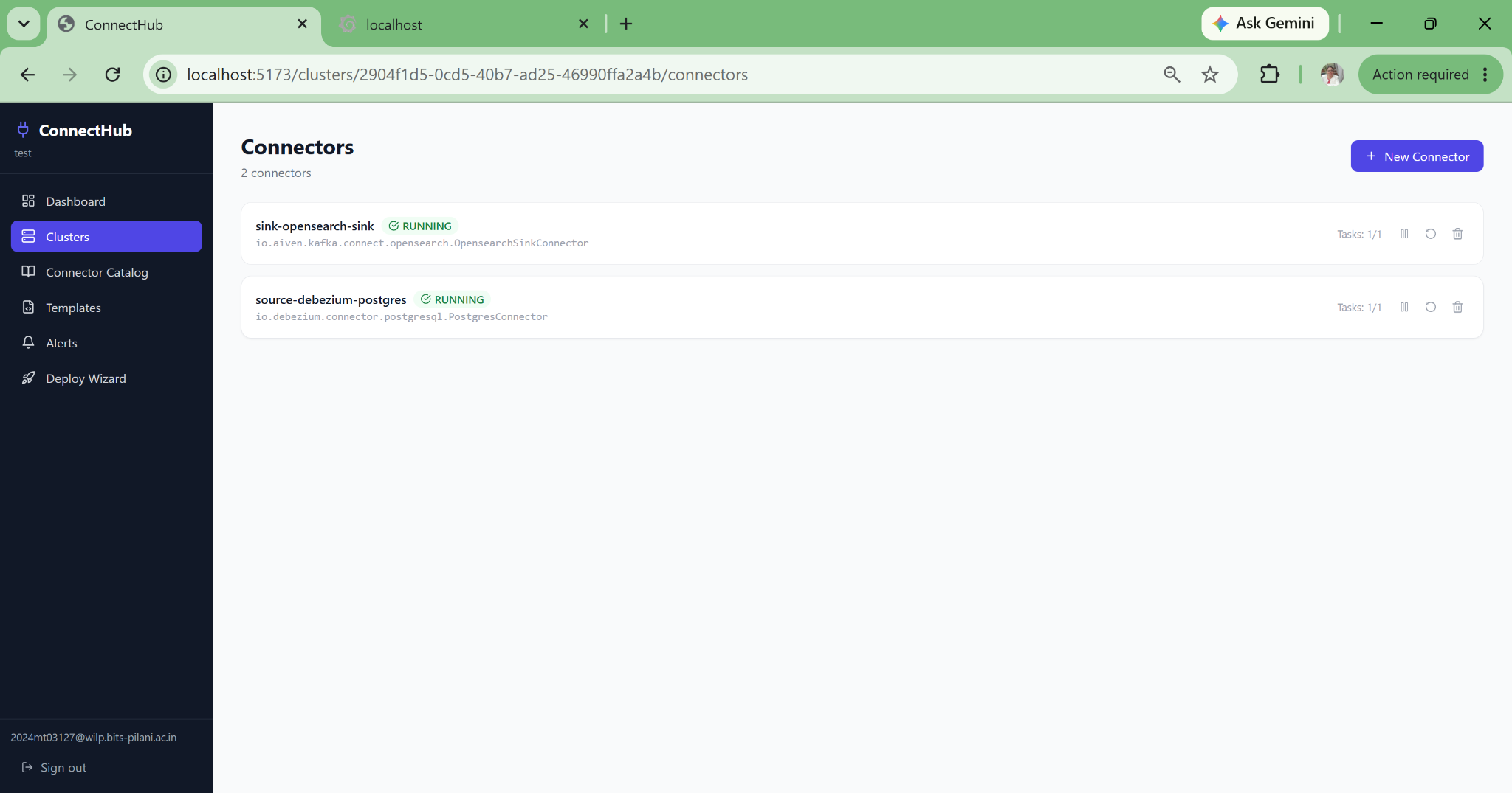Connectors listed in a Kafka Connect cluster — showing the management complexity ConnectHub solves