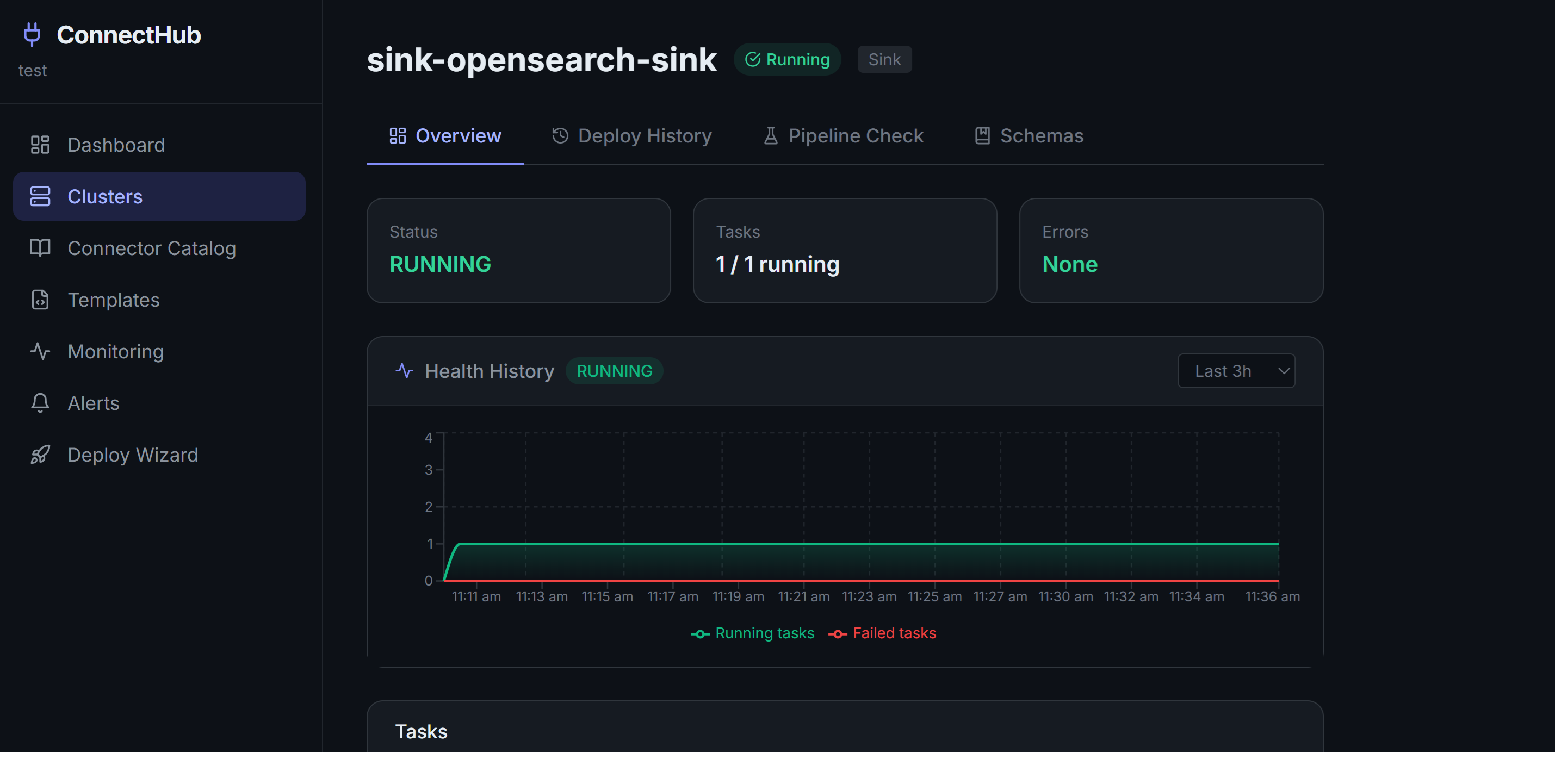 ConnectHub connector live status — health history, task state, and uptime tracking