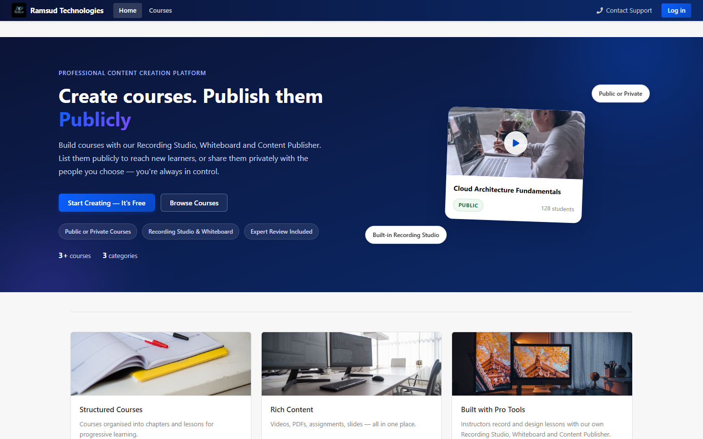 Platform homepage hero and feature highlights
