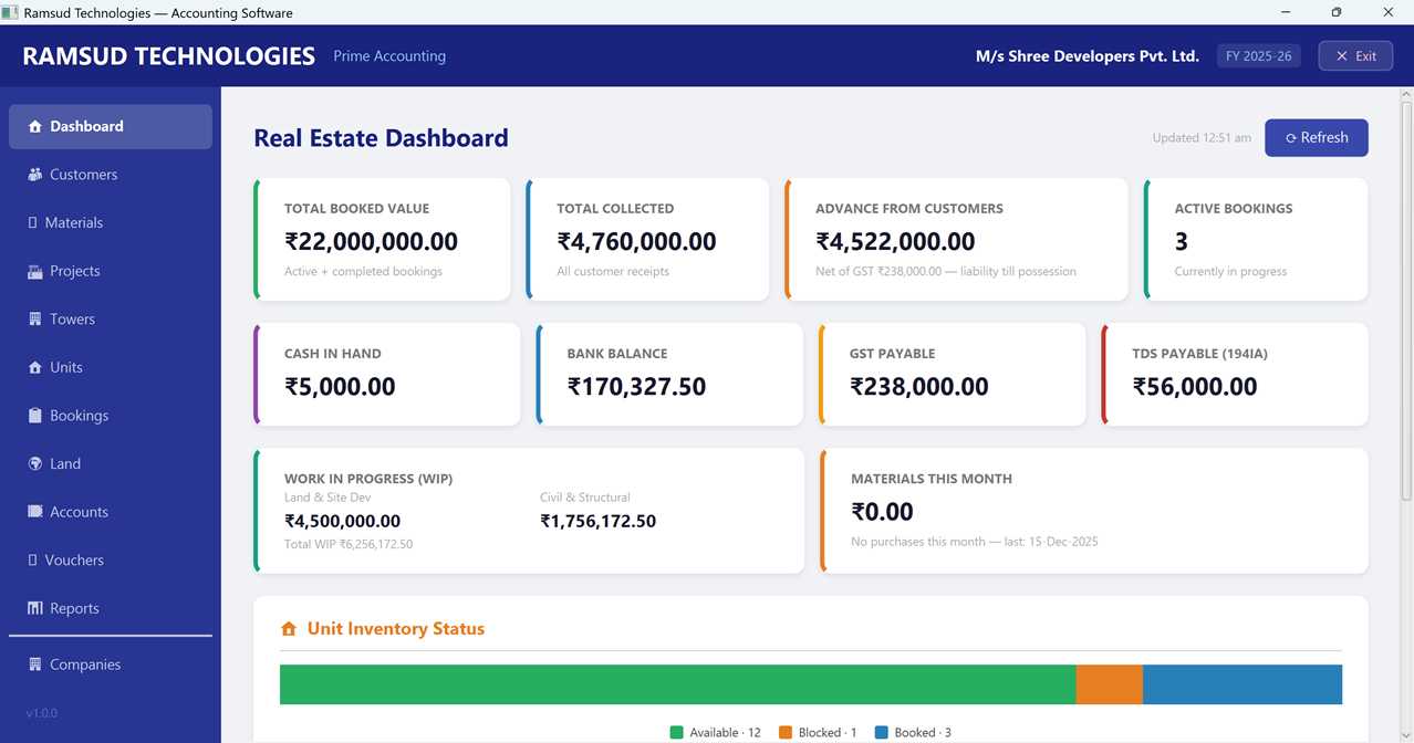 Real Estate Operations Dashboard - unified view of bookings, collections, and property inventory
