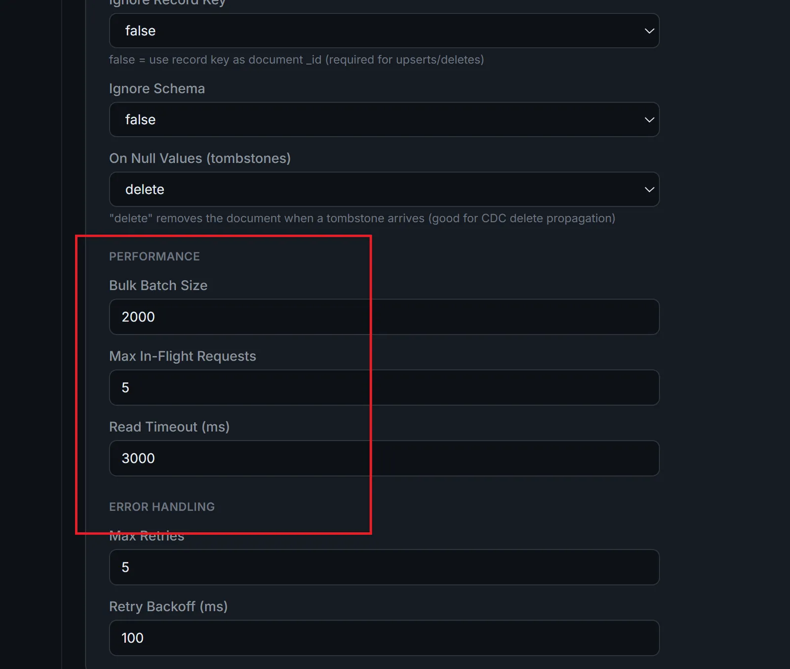 Deploy wizard: connector performance and throughput settings