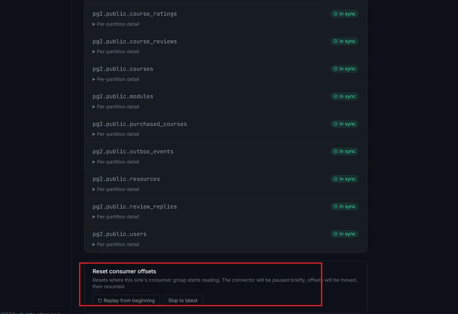 CDC connector redeploy with offset replay