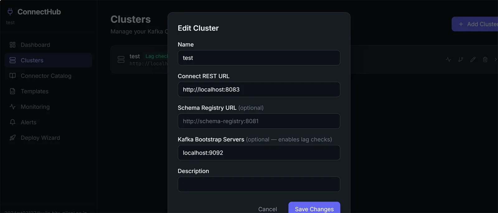 Edit cluster connection URL