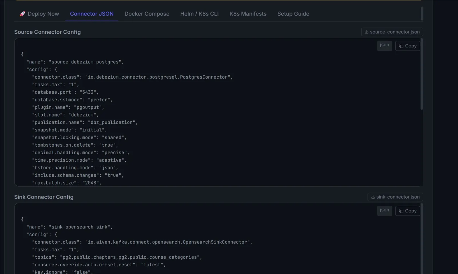 Generated connector JSON configuration