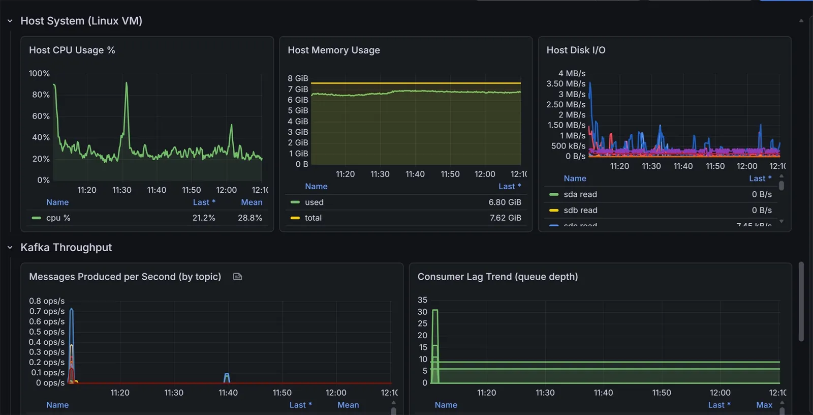 ConnectHub monitoring - host CPU, memory, and disk metrics
