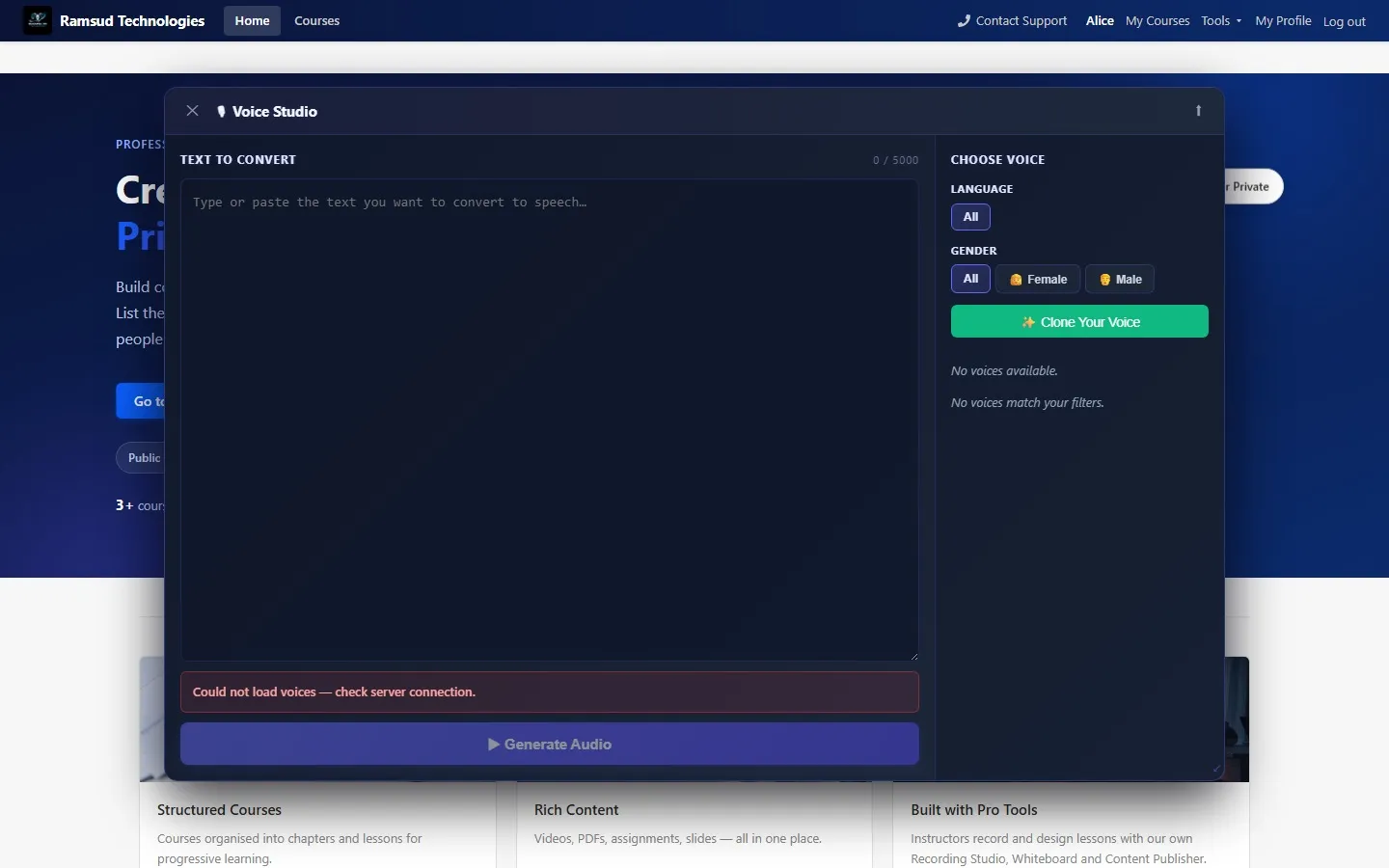 Voice Studio tool with text-to-speech voice selection